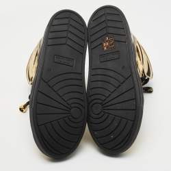 Pre Owned Marc by Marc Jacobs Gold/Black Leather and Fabric High Top Sneakers Size 37 