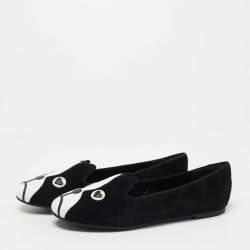 Pre Owned Marc by Marc Jacobs Black/White Suede and Leather Cat Ballet Flats Size 37