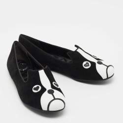 Pre Owned Marc by Marc Jacobs Black/White Suede and Leather Cat Ballet Flats Size 37