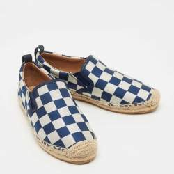 Pre Owned Marc by Marc Jacobs Blue/White Canvas Checkered Espadrille Flats Size 35.5