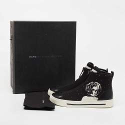Pre Owned Marc by Marc Jacobs Black Leather and Canvas Zip Detail High Top Sneakers Size 36