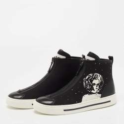 Pre Owned Marc by Marc Jacobs Black Leather and Canvas Zip Detail High Top Sneakers Size 36