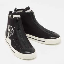 Pre Owned Marc by Marc Jacobs Black Leather and Canvas Zip Detail High Top Sneakers Size 36