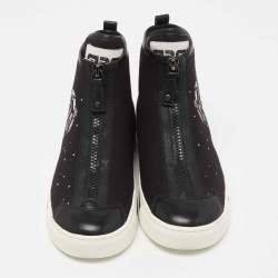 Pre Owned Marc by Marc Jacobs Black Leather and Canvas Zip Detail High Top Sneakers Size 36
