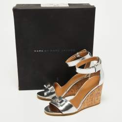 مملوكة مسبقًا Marc By Marc Jacobs Silver Leather Wedge Sandals Size 36.5