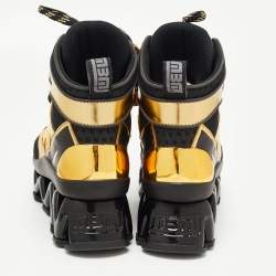Pre Owned Marc by Marc Jacobs Black/Gold Leather And Mesh Spring Platform High Top Sneakers Size 38