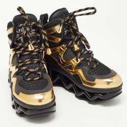 Pre Owned Marc by Marc Jacobs Black/Gold Leather And Mesh Spring Platform High Top Sneakers Size 38