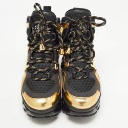 Pre Owned Marc by Marc Jacobs Black/Gold Leather And Mesh Spring Platform High Top Sneakers Size 38