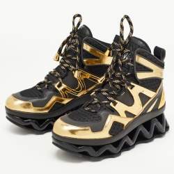 Pre Owned Marc by Marc Jacobs Black/Gold Leather And Mesh Spring Platform High Top Sneakers Size 38