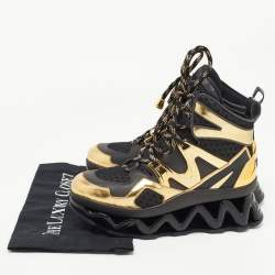 Pre Owned Marc by Marc Jacobs Black/Gold Leather And Mesh Spring Platform High Top Sneakers Size 38