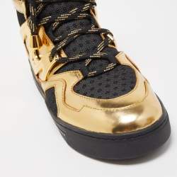 Pre Owned Marc Jacobs Black/Gold Leather and Mesh High Top Sneakers Size 38