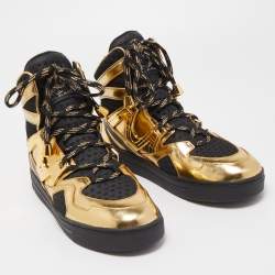 Pre Owned Marc Jacobs Black/Gold Leather and Mesh High Top Sneakers Size 38