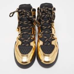 Pre Owned Marc Jacobs Black/Gold Leather and Mesh High Top Sneakers Size 38