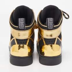 Pre Owned Marc Jacobs Black/Gold Leather and Mesh High Top Sneakers Size 38