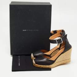 مملوكة مسبقًا Marc by Marc Jacobs Black Leather Wedge Ankle Strap Sandals Size 36   