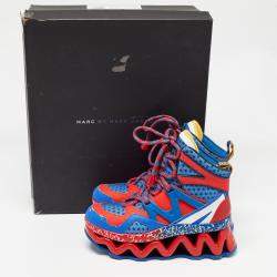 Pre Owned Marc by Marc Jacobs Blue/Red Leather Ninja Wave High Top Sneakers Size 36 