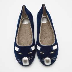 Pre Owned Marc by Marc Jacobs Blue Velvet Mouse Ballet Flats Size 36
