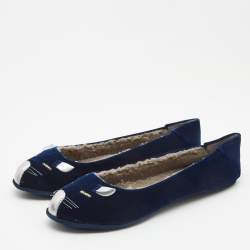 Pre Owned Marc by Marc Jacobs Blue Velvet Mouse Ballet Flats Size 36