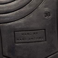 Pre Owned Marc by Marc Jacobs Gold/Black Leather and Mesh High Top Sneakers Size 36