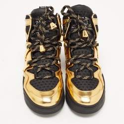 Pre Owned Marc by Marc Jacobs Gold/Black Leather and Mesh High Top Sneakers Size 36