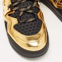 Pre Owned Marc by Marc Jacobs Gold/Black Leather and Mesh High Top Sneakers Size 36