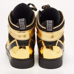 Pre Owned Marc by Marc Jacobs Gold/Black Leather and Mesh High Top Sneakers Size 36