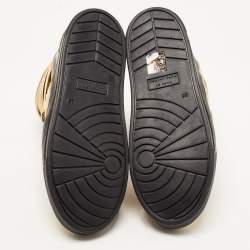 Pre Owned Marc by Marc Jacobs Gold/Black Leather and Mesh High Top Sneakers Size 36