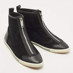 Pre Owned Marc by Marc Jacobs Black Suede and Leather Zip Front High Top Sneakers Size 38