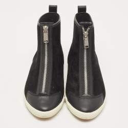 Pre Owned Marc by Marc Jacobs Black Suede and Leather Zip Front High Top Sneakers Size 38