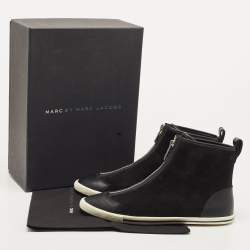 Pre Owned Marc by Marc Jacobs Black Suede and Leather Zip Front High Top Sneakers Size 38