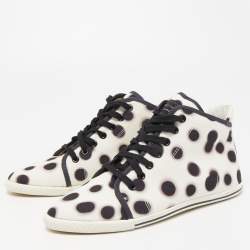 Pre Owned Marc by Marc Jacobs White And Black Canvas Polka Dot High Top Sneakers Size 36