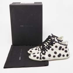 Pre Owned Marc by Marc Jacobs White And Black Canvas Polka Dot High Top Sneakers Size 36