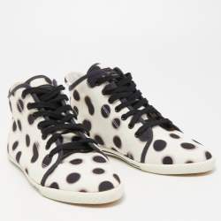 Pre Owned Marc by Marc Jacobs White And Black Canvas Polka Dot High Top Sneakers Size 36