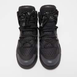 Pre Owned Marc by Marc Jacobs Black Leather and Mesh High Top Sneakers Size 37