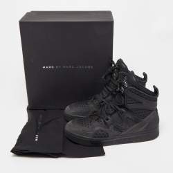 Pre Owned Marc by Marc Jacobs Black Leather and Mesh High Top Sneakers Size 37