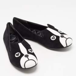 Pre Owned Marc by Marc Jacobs Black/White Suede and Leather Cat Smoking Slipper Size 39