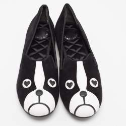 Pre Owned Marc by Marc Jacobs Black/White Suede and Leather Cat Smoking Slipper Size 39
