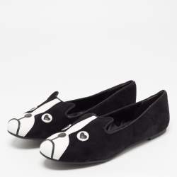 Pre Owned Marc by Marc Jacobs Black/White Suede and Leather Cat Smoking Slipper Size 39