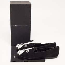 Pre Owned Marc by Marc Jacobs Black/White Suede and Leather Cat Smoking Slipper Size 39