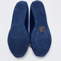 مملوكة مسبقًا Marc by Marc Jacobs Blue Velvet and Leather Cat Smoking Slippers Size 35.5