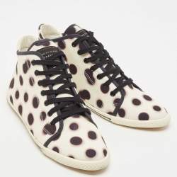 Pre Owned Marc by Marc Jacobs White And Black Canvas Polka Dot High Top Sneakers Size 38