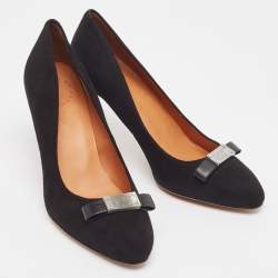Pre Owned Marc by Marc Jacobs Black Suede Bow Pumps Size 37.5