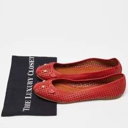 Pre Owned Marc by Marc Jacobs Red Laser Cut Out Leather Ballet Flats Size 39