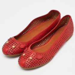 Pre Owned Marc by Marc Jacobs Red Laser Cut Out Leather Ballet Flats Size 39