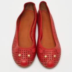 Pre Owned Marc by Marc Jacobs Red Laser Cut Out Leather Ballet Flats Size 39