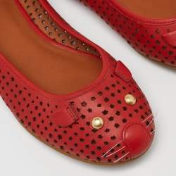 Pre Owned Marc by Marc Jacobs Red Laser Cut Out Leather Ballet Flats Size 39