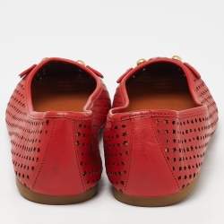 Pre Owned Marc by Marc Jacobs Red Laser Cut Out Leather Ballet Flats Size 39