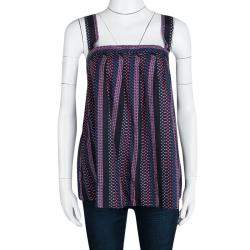 Pre Owned Marc By Marc Jacobs Navy Blue Cotton Silk Dotted Sleeveless Top L
