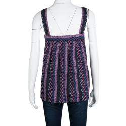 Pre Owned Marc By Marc Jacobs Navy Blue Cotton Silk Dotted Sleeveless Top L