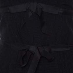 Pre Owned Marc by Marc Jacobs Black Textured Silk Bow Detail Pleated Strapless Dress M